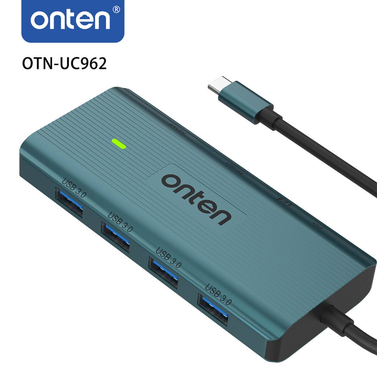 Close-up of the Onten UC962 USB-C Docking Station featuring four USB 3.0 ports for high-speed data transfer and efficient device connectivity.